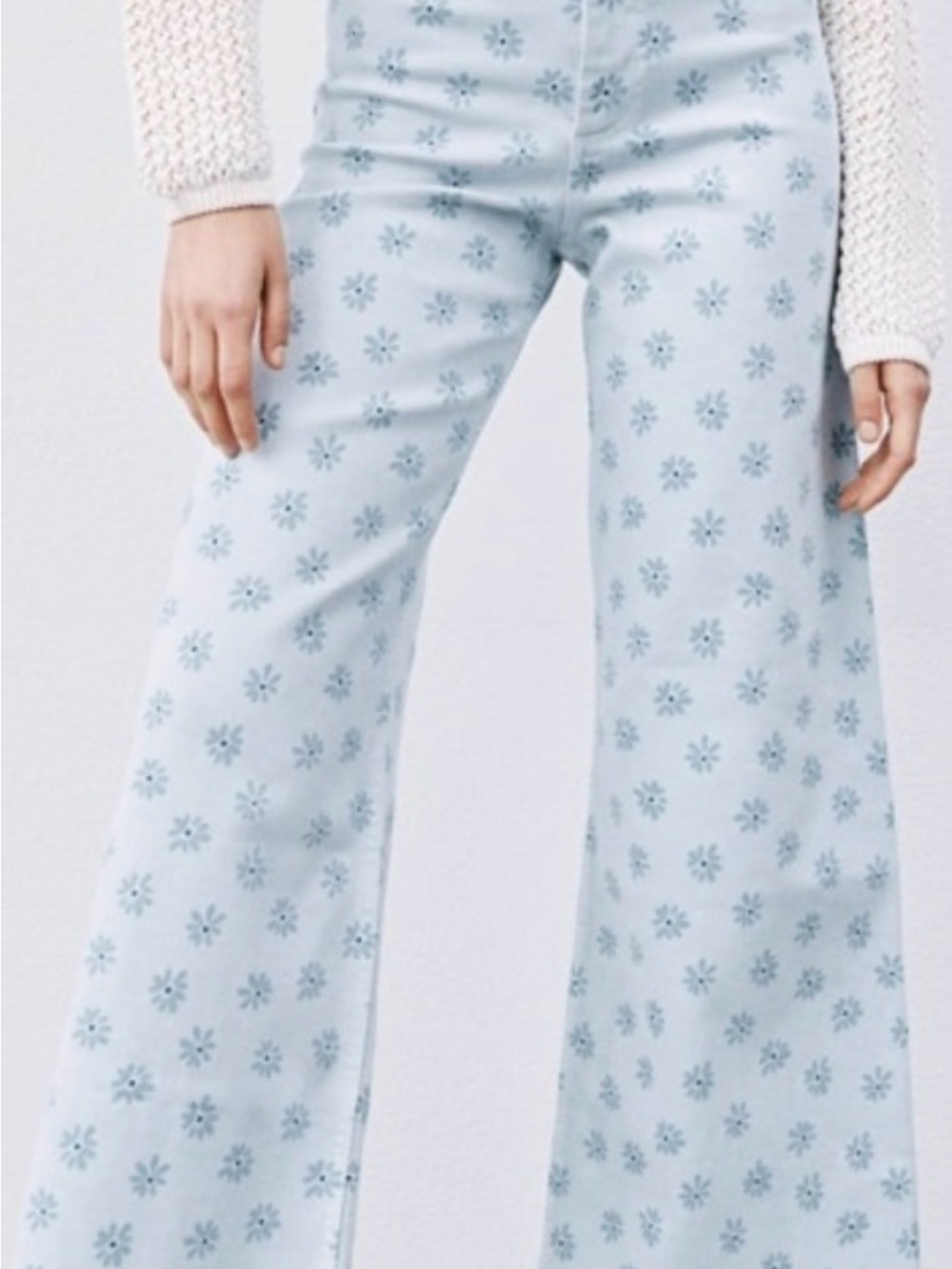 Zara “The Marine “ Pale Blue Floral Wide-Leg Jeans